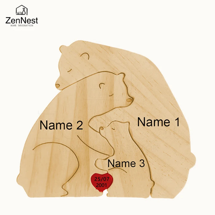 Personalized Wooden Bear Family Puzzle