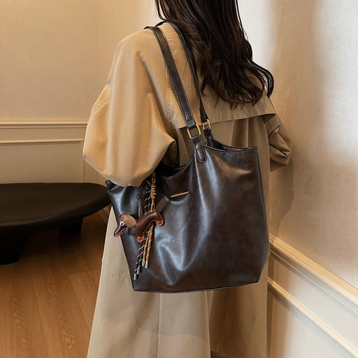 Women Vintage Shoulder Bag PU Leather Retro Tote Handbag Large Capacity Fashion Underarm Bag Female Travel Work Bag