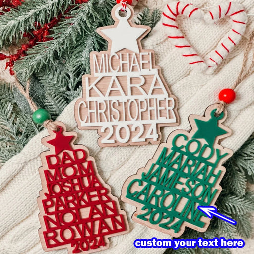 Personalized Stacked Christmas Tree Family Ornament.