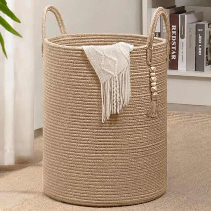 Large Tall Woven Storage Basket with Handles