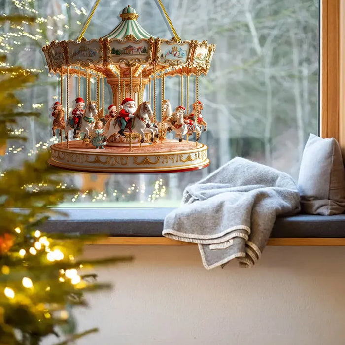 2D Santa Carousel Christmas Hanging Ornament