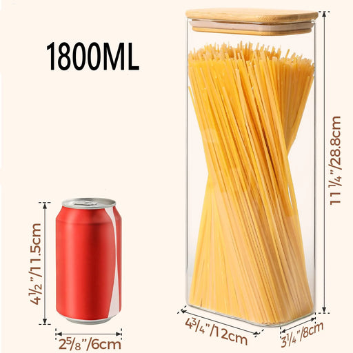 Kitchen Clear Rectangle Storage Jars with Bamboo Lids