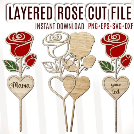 Personalized Wooden Rose Flower with Base