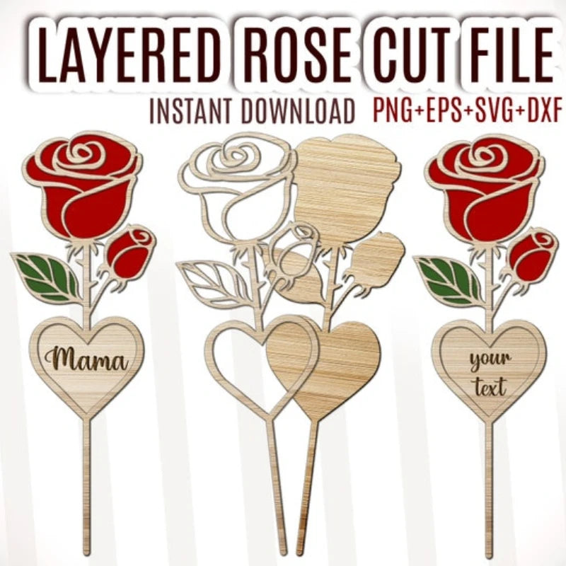Personalized Wooden Rose Flower with Base