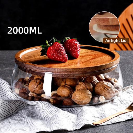 Creative Glass Food Storage Containers with Airtight Wooden Lid