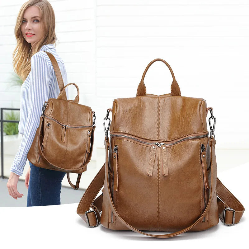 Soft Leather Backpack Lightweight Women Backpack Sheepskin Casual Waterproof Travel Bag Mother Kids Bags for Girl School Bags