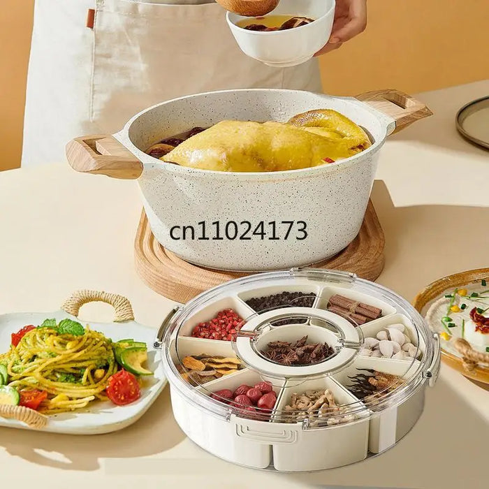8-Grid Transparent Kitchen Seasoning Storage Box with Sealed Lid & Handle