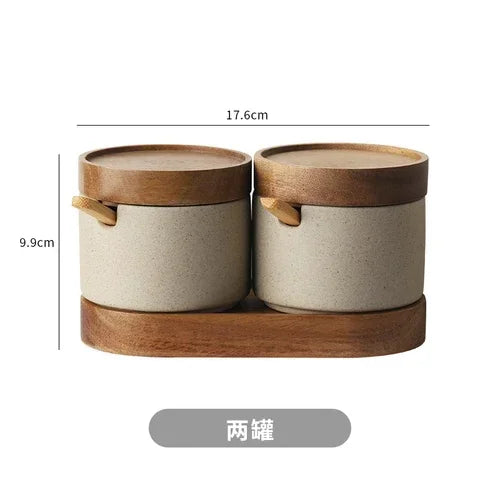 Ceramic Food Storage Jar with Wooden Lid & Spoon
