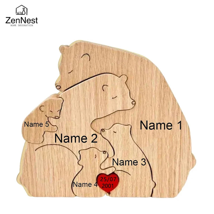 Personalized Wooden Bear Family Puzzle