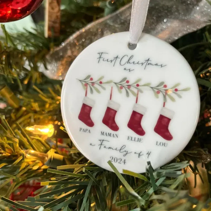 Personalized First Christmas as Family of 3 Bauble.