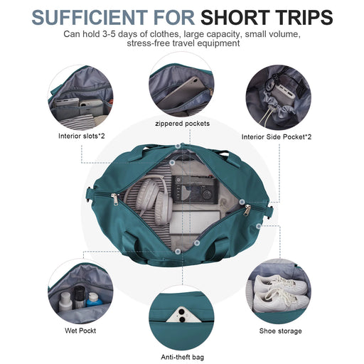 Travel Foldable Duffel Bag for Airlines Carry on Bag for Women Girls Lightweight Large Capacity Sports Weekend Trip Overnigh Bag