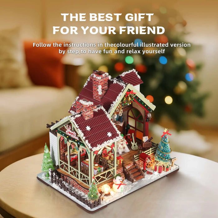 Christmas Night Warm House Miniature Dollhouse DIY Kit with Music Box
