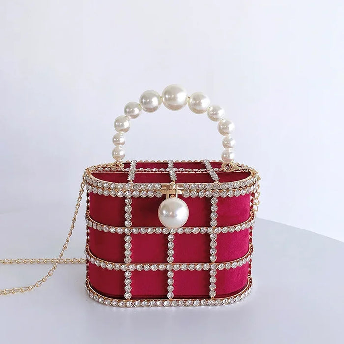 Clutch Purse Luxury for Women Pearl Crossbody Bag Metallic Diamond Handbag Evening Bag Large Capacity Women's Purse Wedding Bag