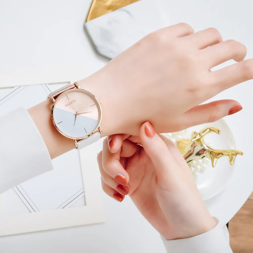 Top Brand  Leather Rose Gold Luxury Design Elegant Women Watch Mix Color