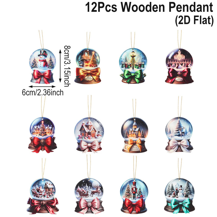 Christmas Snow Scene Wooden Pendants