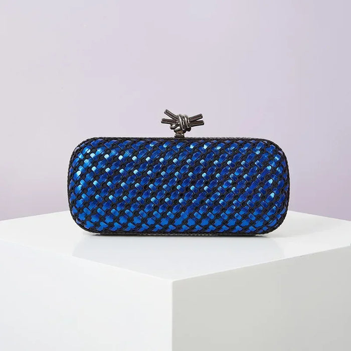 Gold Evening Clutch Bag for Women Leather and Bright Line Woven Purse Elegant Ladies Metal Knot Party Handbag Bolsas Femininas