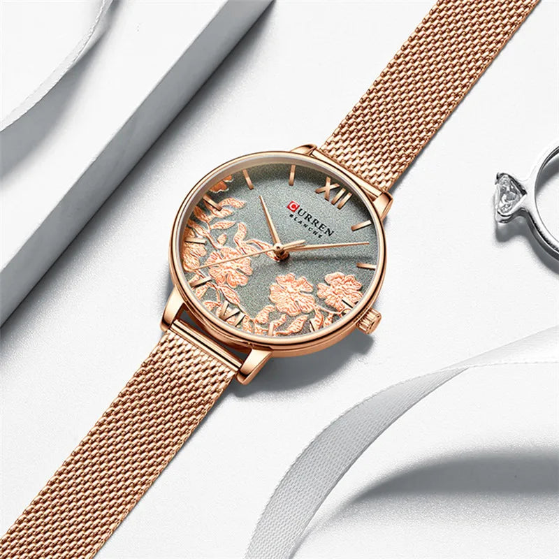 Top Brand Luxury Gold Ladies Wristwatch Stainless Steel Band