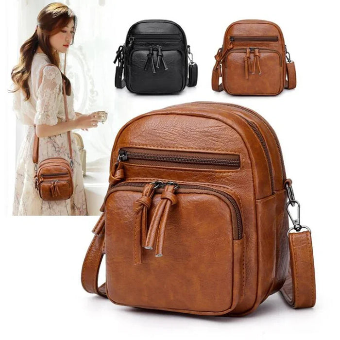 Women's New Soft Leather Texture Shoulder Bags Retro Fashion Multi Layered Large Capacity Mobile Handbags Luggage Cross Body Bag