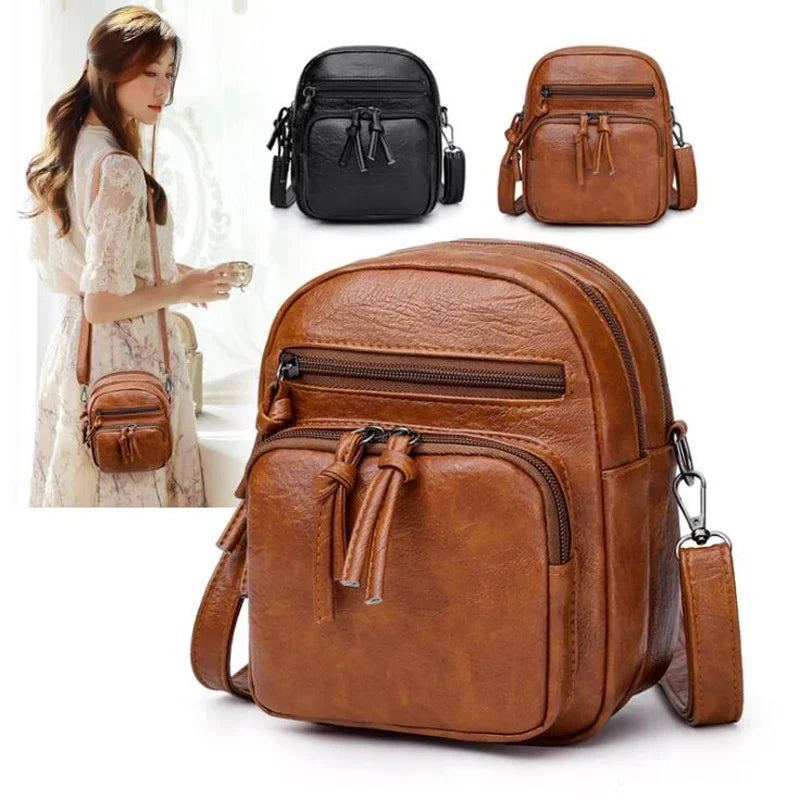 Women's New Soft Leather Texture Shoulder Bags Retro Fashion Multi Layered Large Capacity Mobile Handbags Luggage Cross Body Bag