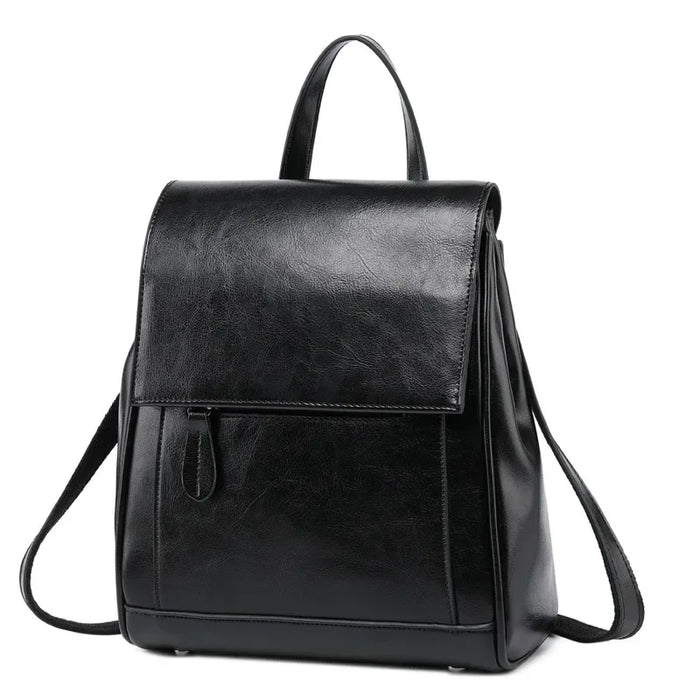Genuine Leather Backpack Rucksack For Women School Cross Body Bags Travel Oil Wax Cowhide Female Daypack Shoulder Messenger Bag