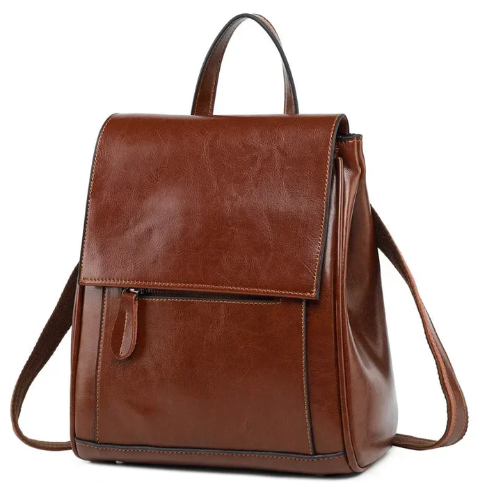Genuine Leather Backpack Rucksack For Women School Cross Body Bags Travel Oil Wax Cowhide Female Daypack Shoulder Messenger Bag