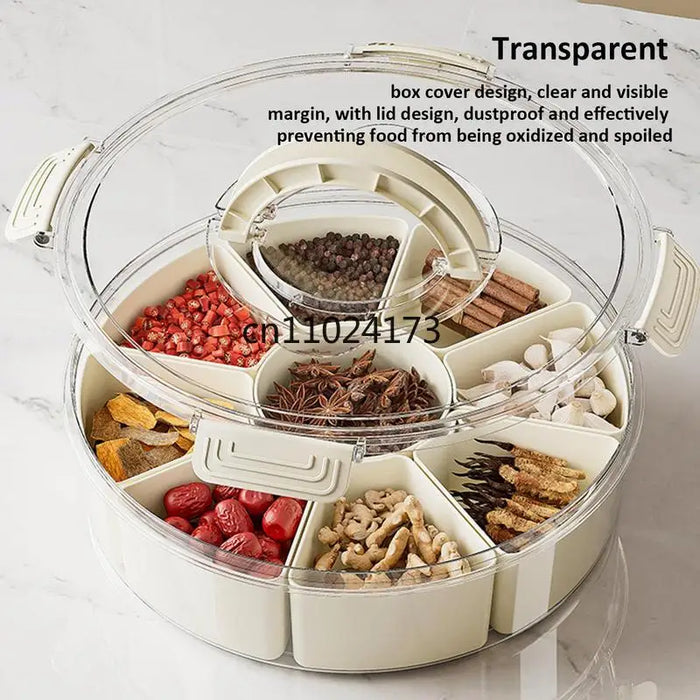 8-Grid Transparent Kitchen Seasoning Storage Box with Sealed Lid & Handle