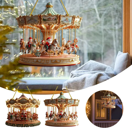 2D Santa Carousel Christmas Hanging Ornament