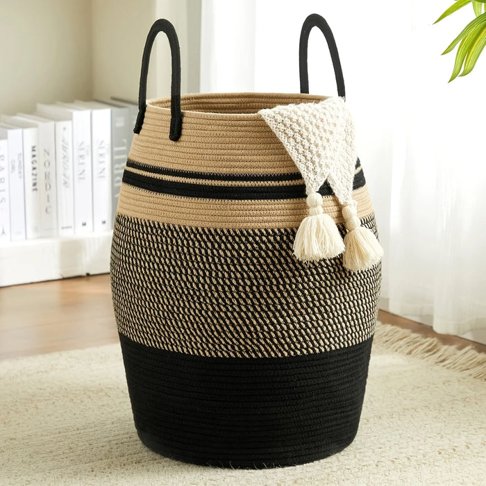 Bohemian Laundry Hamper Basket - 22" Tall Foldable Fabric Storage Bin with Handles, Large Capacity Clothes Organizer for Bedroom