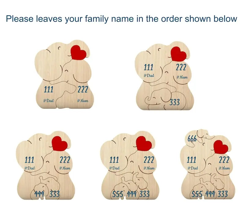 Personalized Family Elephant Wooden Puzzle