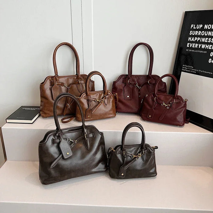 LEFTSIDE PU Leather Retro Tote Bag for Women 2025 Winter Trend New Fashion Y2K Handbags Females Travel Shoulder Crossbody Bags