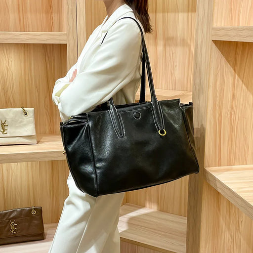 2025 Women's Vintage Tote Bag Large Capacity Commuter Shoulder Purse Adjustable Strap Travel Laptop Bag Eco-Friendly Leather