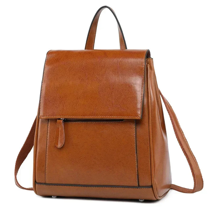 Genuine Leather Backpack Rucksack For Women School Cross Body Bags Travel Oil Wax Cowhide Female Daypack Shoulder Messenger Bag