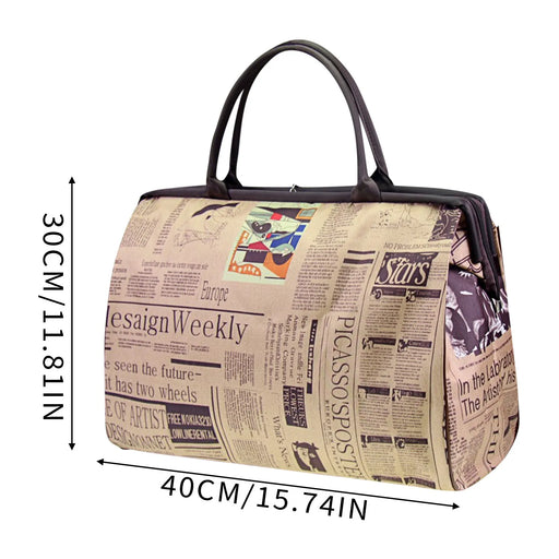 Women’s Newspaper Print Travel Handbag – Vintage Waterproof Tote Bag