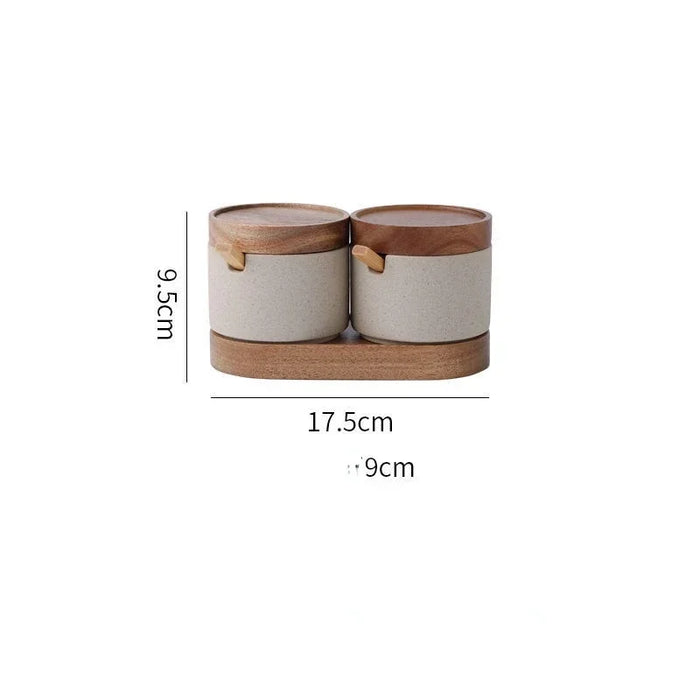 Ceramic Food Storage Jar with Wooden Lid & Spoon