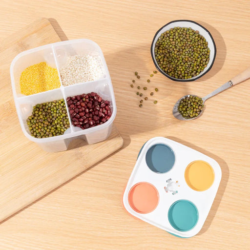 4-Grid Cereal Storage Container – Airtight Multi-Section Food Organize