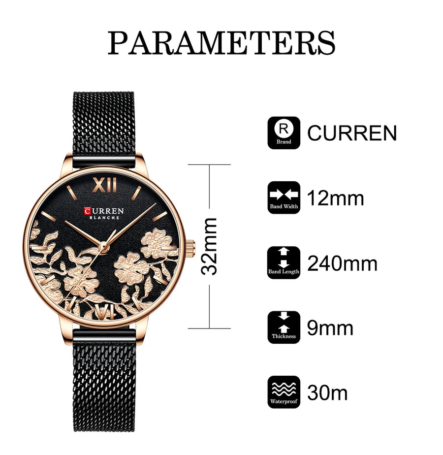 Top Brand Luxury Gold Ladies Wristwatch Stainless Steel Band
