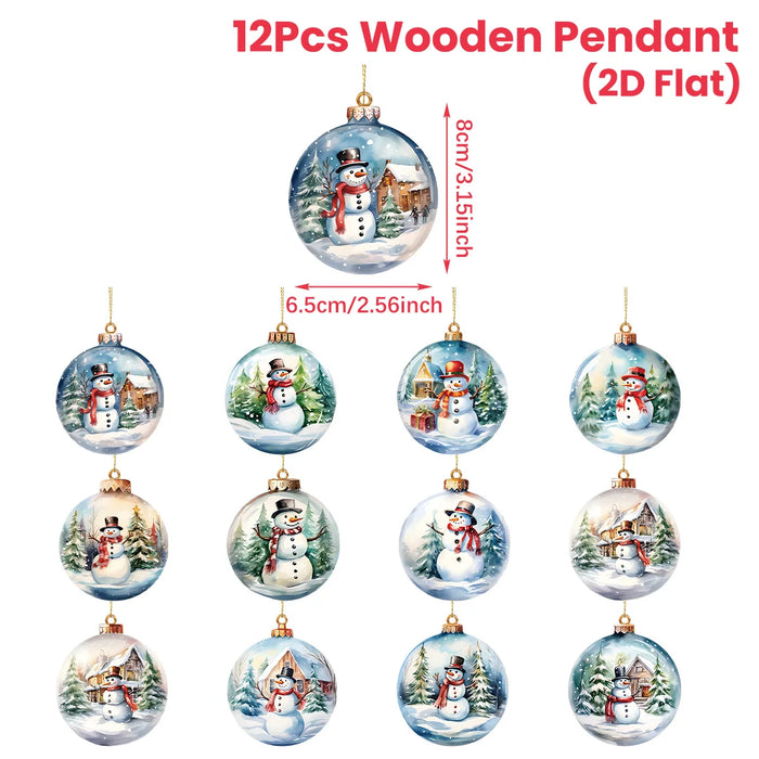 Christmas Snow Scene Wooden Pendants