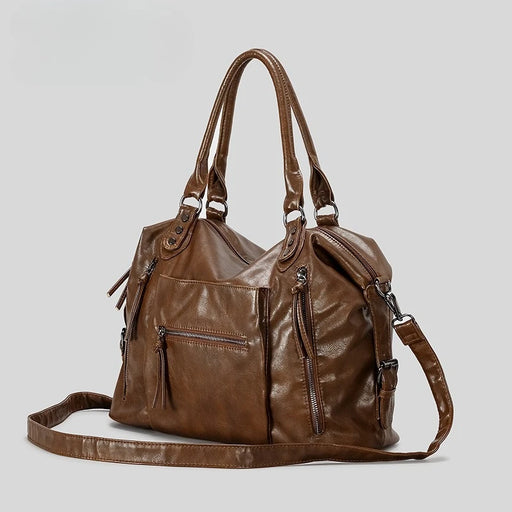 Women Vintage Shoulder Bags Large Capacity Leather Motorcycle Shoulder Crossbody Bags Ladies Travel Commuting Handbags