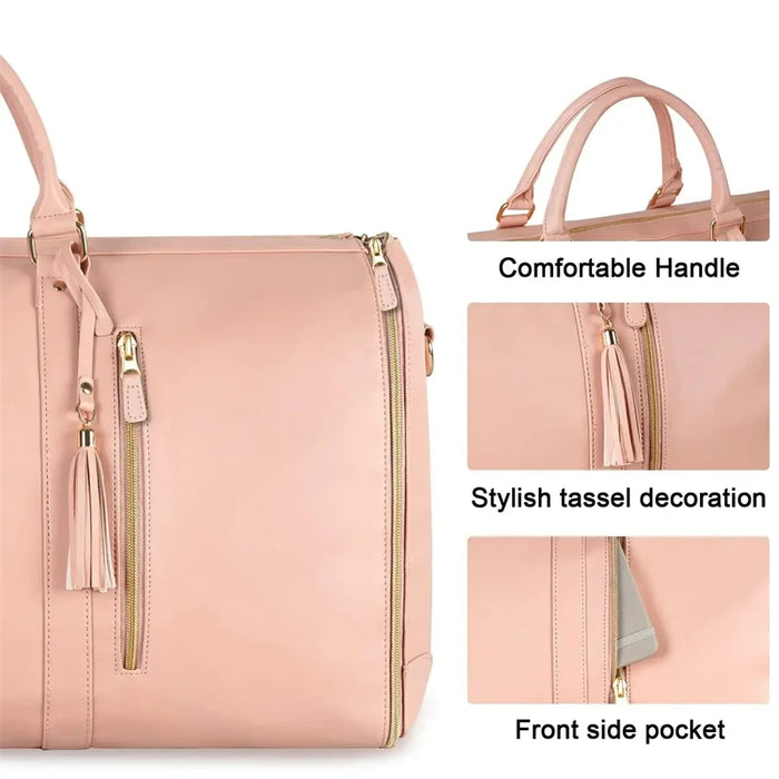 Foldable Women's Travel Convenient Carry-on Clothing Bag Large PU Leather Duffel Bag Women's Business Folding Travel Bag For Man