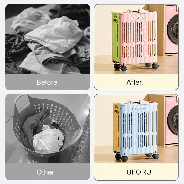 Medium/Large Foldable Laundry Hamper Spacious Portable with Wheels for Mobility