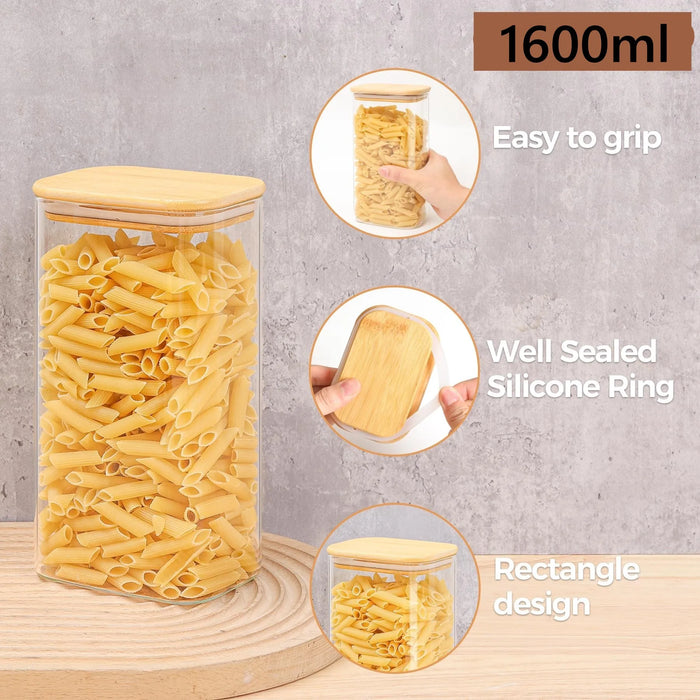Kitchen Clear Rectangle Storage Jars with Bamboo Lids