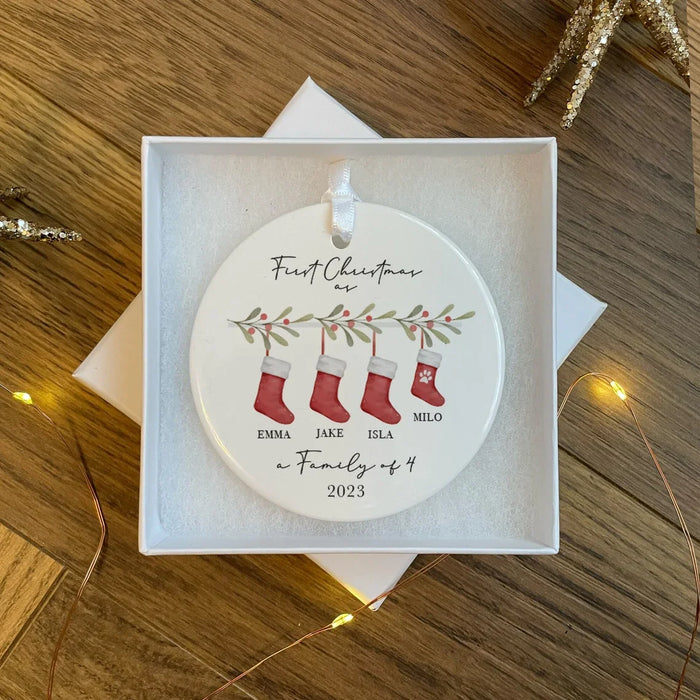 Personalized First Christmas as Family of 3 Bauble.