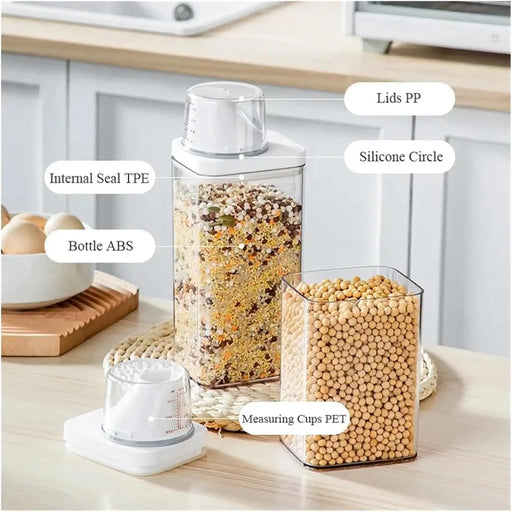Airtight Clear Kitchen Storage Container with Measuring Cup