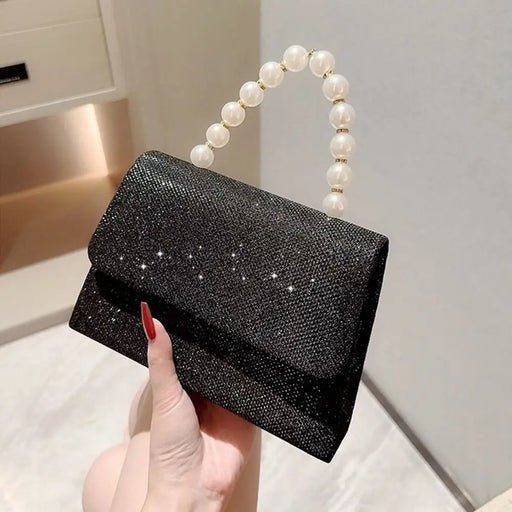 Gold Bright Silk Evening Bag Women Elegant Banquet Clutch Pearl Chain Shoulder Bags Luxury Purse Female Wedding Party Handbags