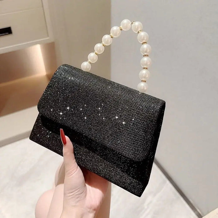 Gold Bright Silk Evening Bag Women Elegant Banquet Clutch Pearl Chain Shoulder Bags Luxury Purse Female Wedding Party Handbags