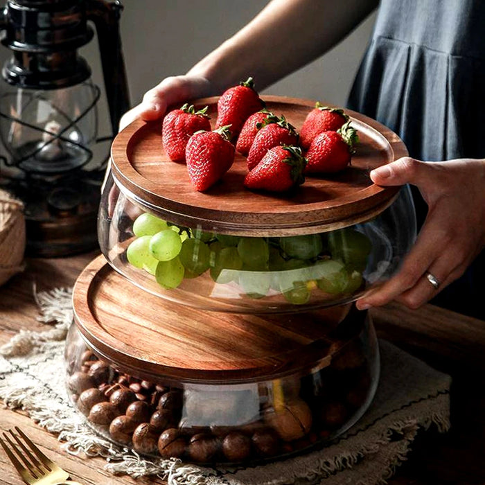 Creative Glass Food Storage Containers with Airtight Wooden Lid