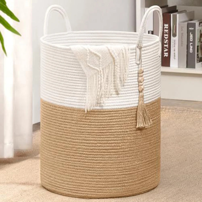 Large Tall Woven Storage Basket with Handles