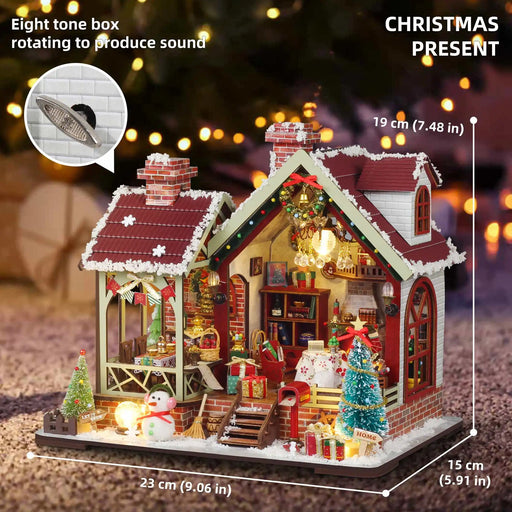 Christmas Night Warm House Miniature Dollhouse DIY Kit with Music Box