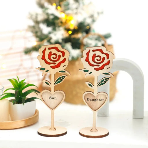Personalized Wooden Rose Flower with Base