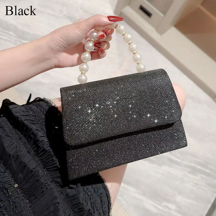 Gold Bright Silk Evening Bag Women Elegant Banquet Clutch Pearl Chain Shoulder Bags Luxury Purse Female Wedding Party Handbags